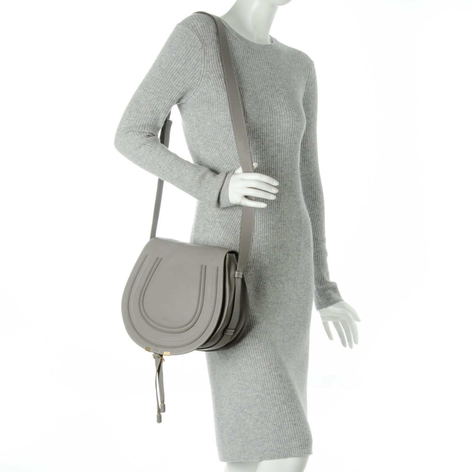 Chloe Calfskin Medium Marcie Round Crossbody Bag Cashmere Grey 2 of 10