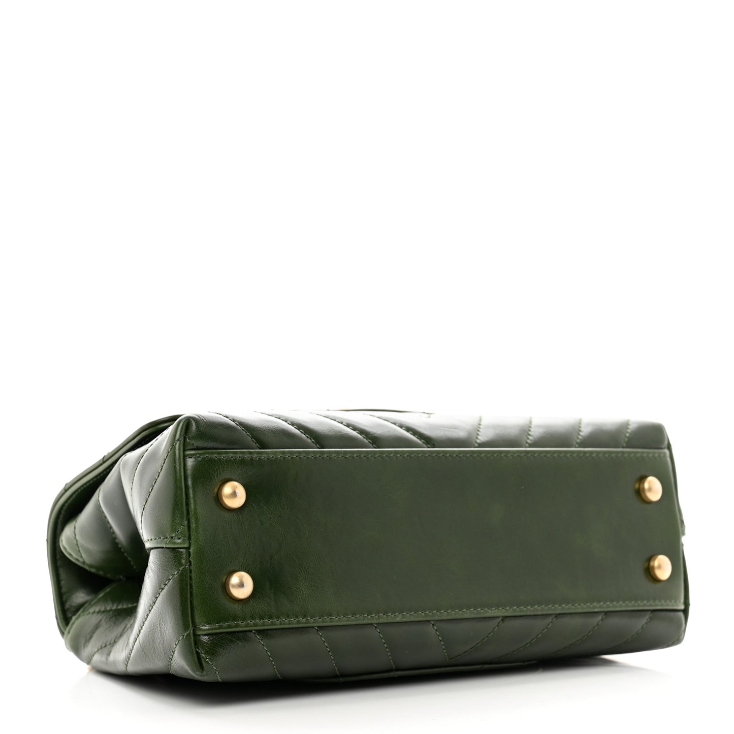 Calfskin Chevron Quilted Mini Coco Handle Flap Green