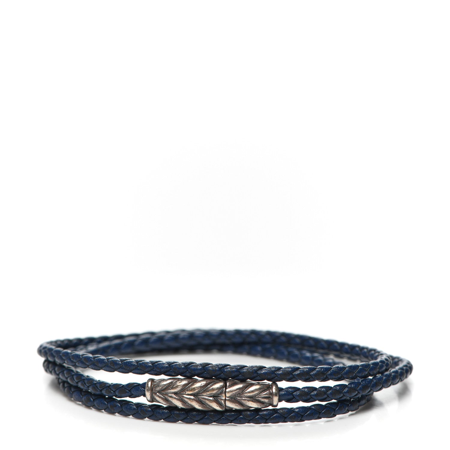 David Yurman Sterling Silver Leather Mens Chevron Triple-Wrap Bracelet Navy 3 of 5