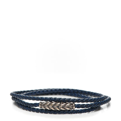 David Yurman Sterling Silver Leather Mens Chevron Triple-Wrap Bracelet Navy 3 of 5