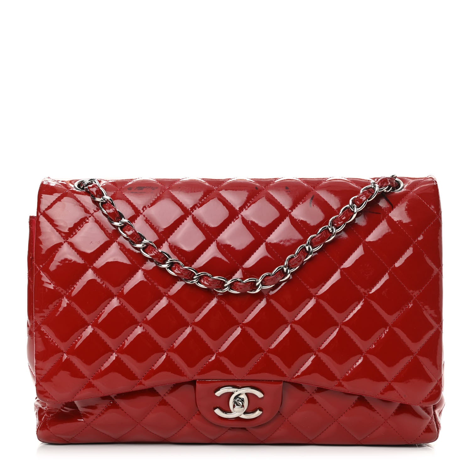 Chanel Patent Quilted Maxi Double Flap Red 1 of 13