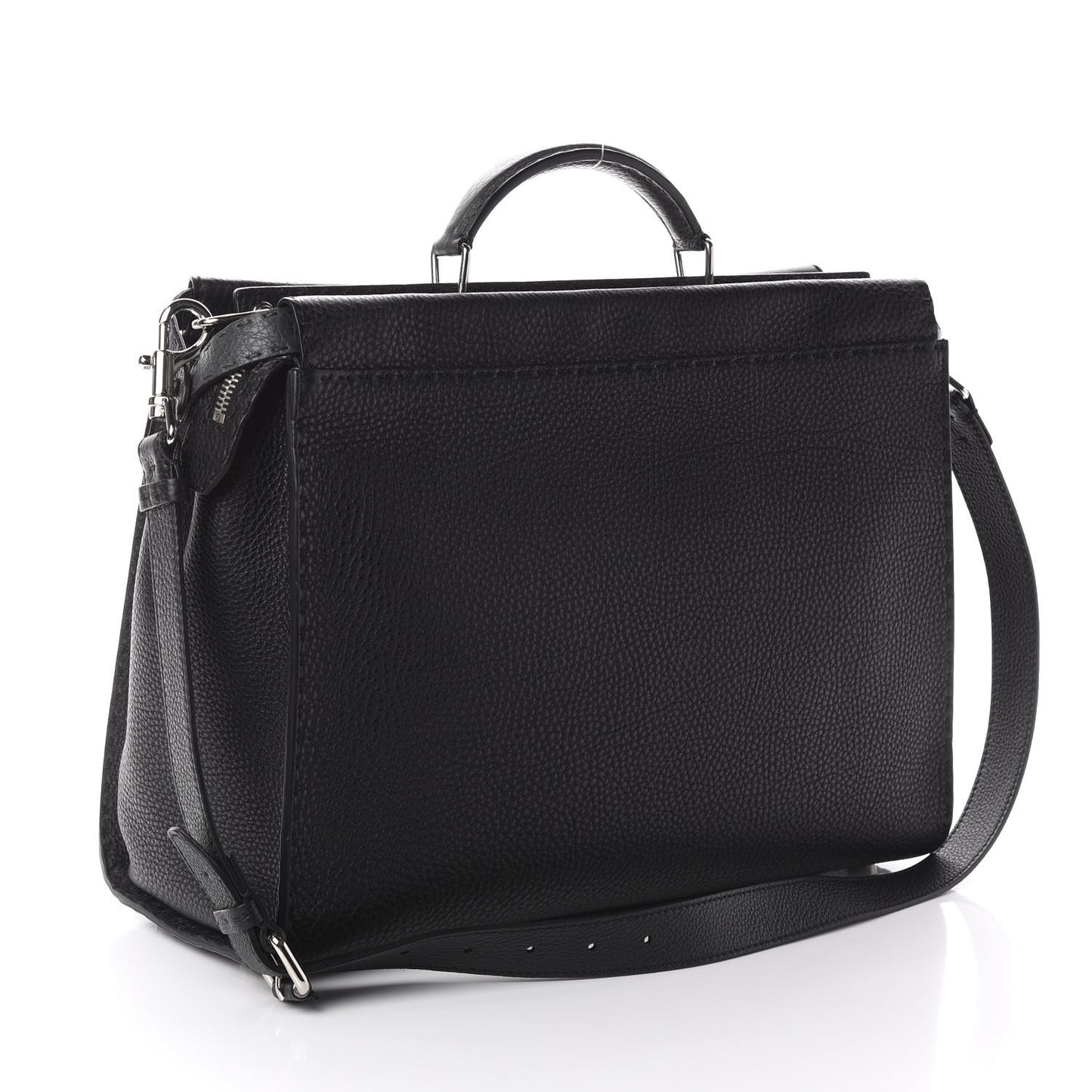 Cuoio Romano Selleria Fendi Stamp Patch Large Mens Peekaboo Iconic Essential Satchel Black Grigio