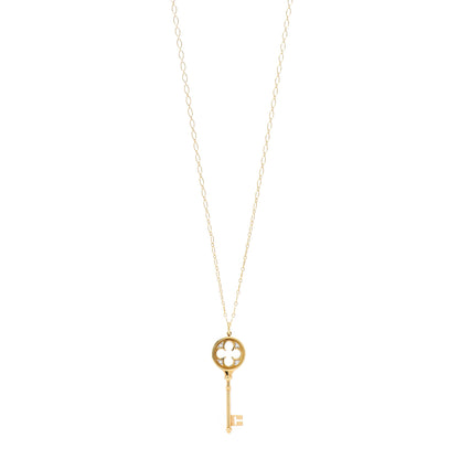 Tiffany 18K Yellow Gold Diamond Quatrefoil Key Pendant Necklace 1 of 5