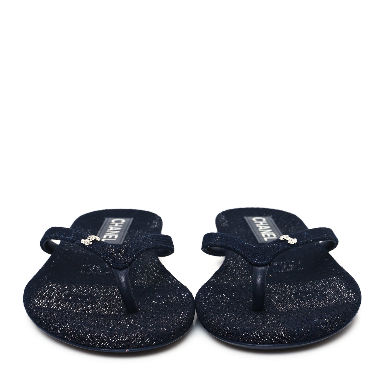 Cotton SIlk Crystal CC Thong Sandals 40 Dark Blue Silver
