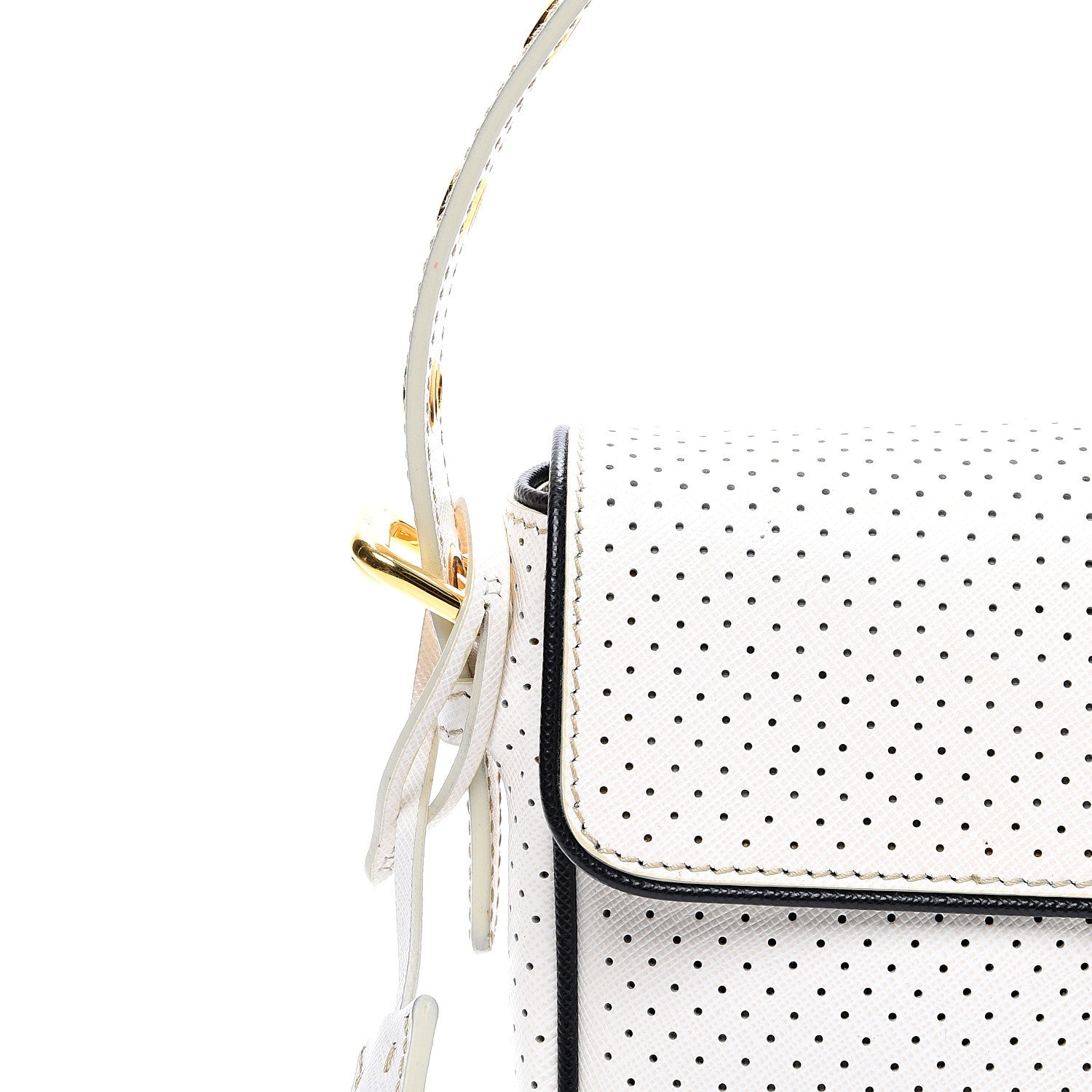 Prada Saffiano Perforated Pushlock Flap Bag Talco Black 10 of 10