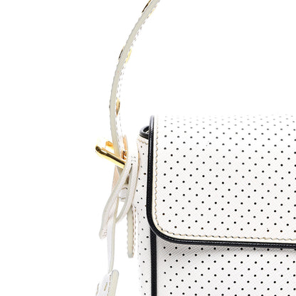Prada Saffiano Perforated Pushlock Flap Bag Talco Black 10 of 10