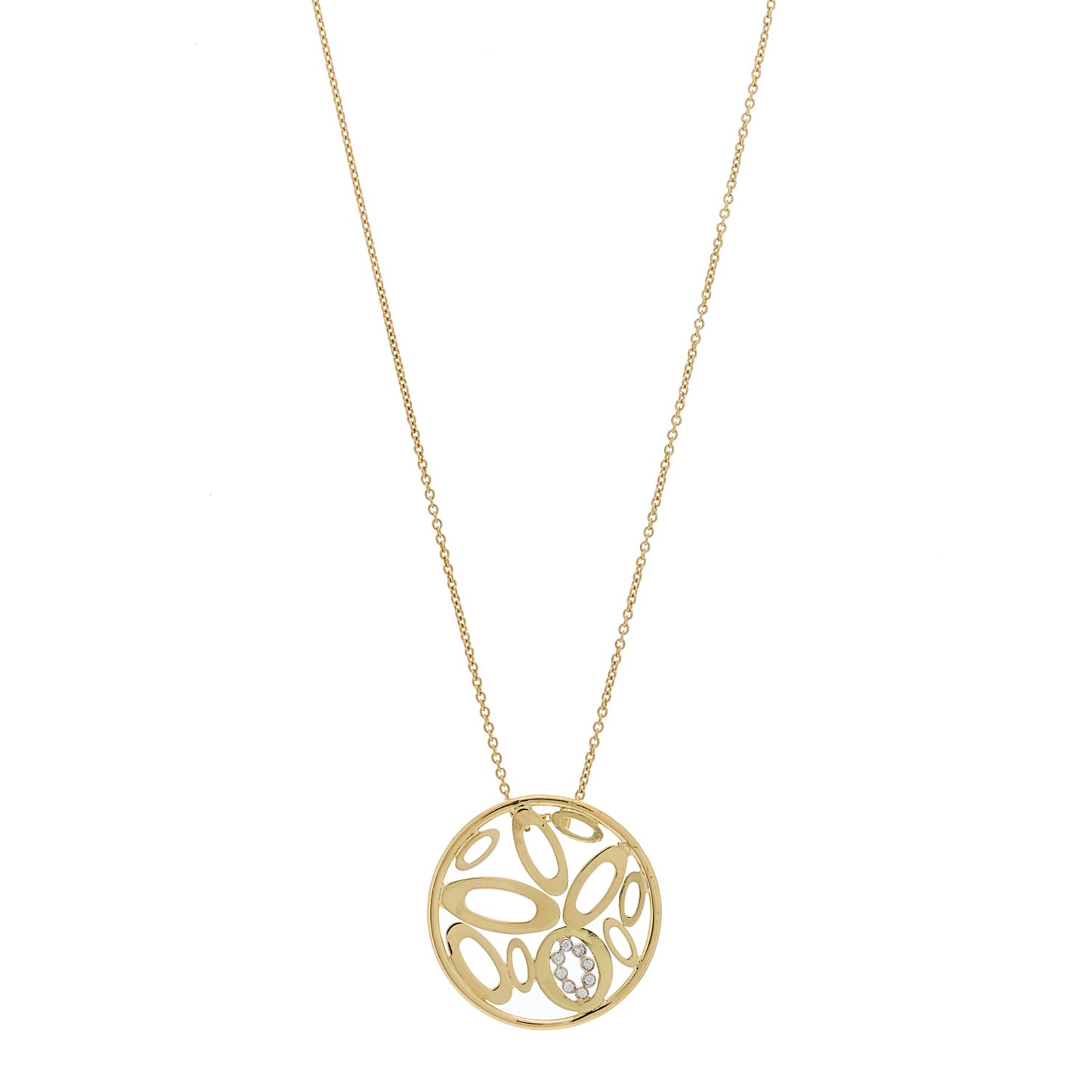 18K Yellow Gold Diamond Clic and Shine Round Pendant Necklace
