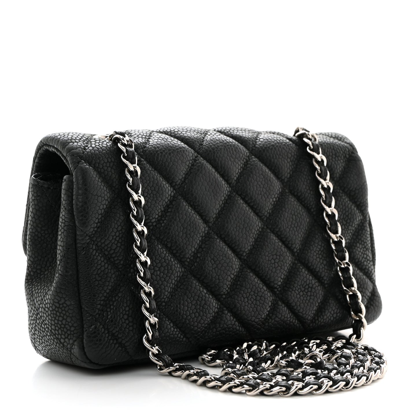 Iridescent Caviar Quilted Extra Mini Flap Black