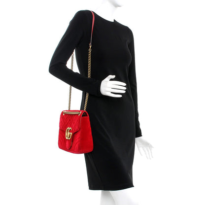 Gucci Velvet Matelasse Medium GG Marmont Shoulder Bag Hibiscus Red 2 of 7