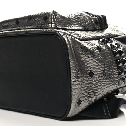 MCM Metallic Visetos Small Side Stud Stark Backpack Silver Black 9 of 9