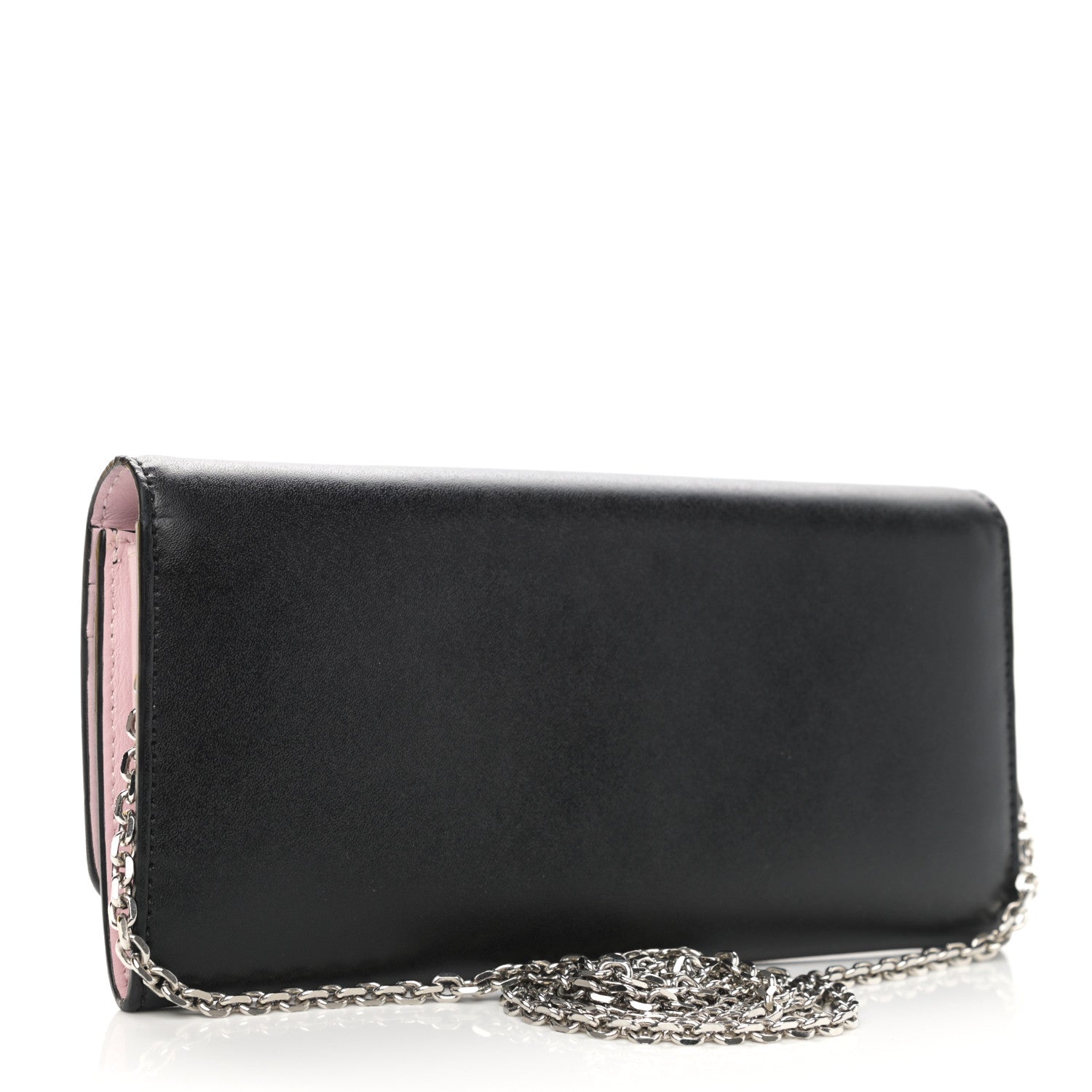 Fendi Calfskin Heart Studded Continental Wallet On Chain Black Red Peonia 3 of 11