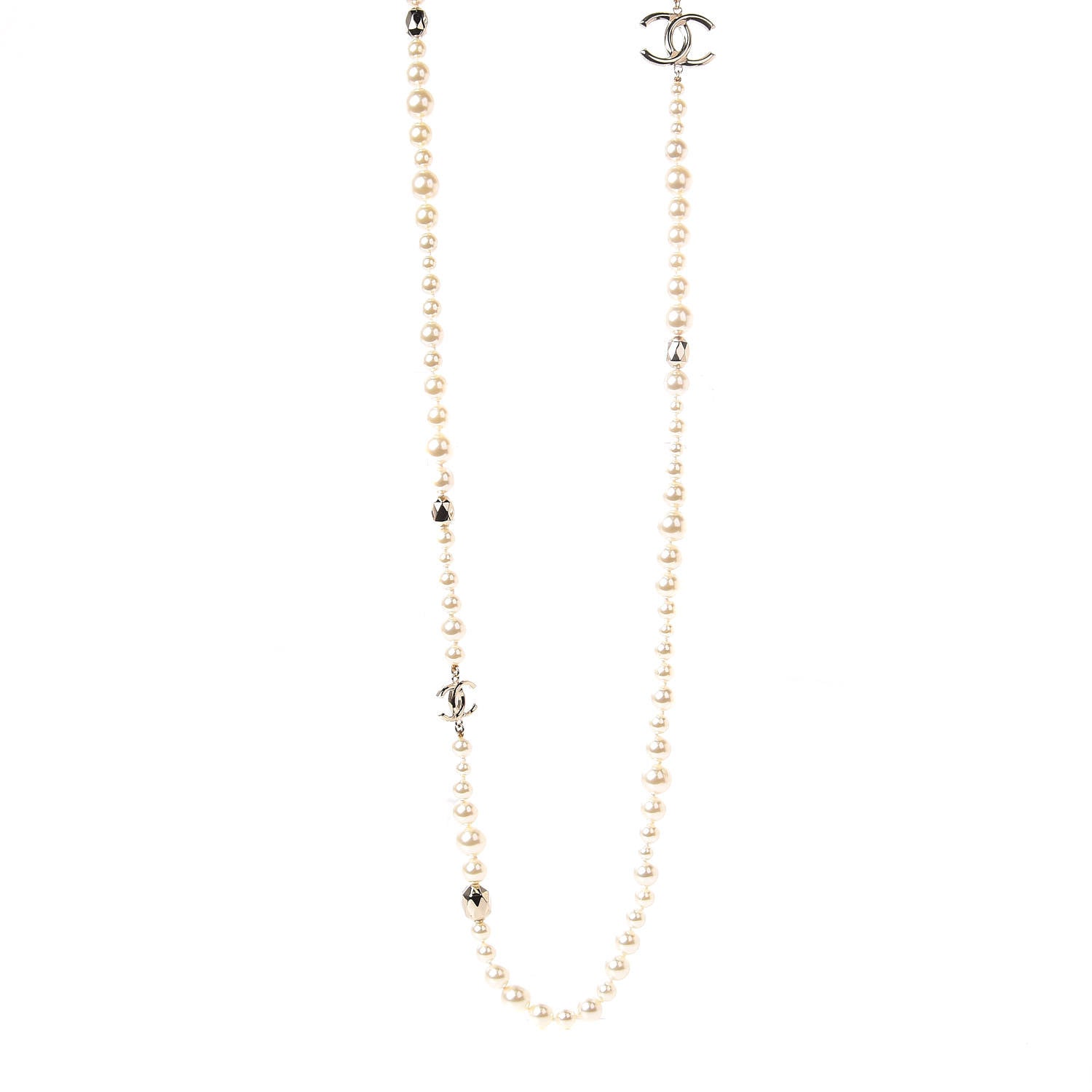 Chanel Resin Pearl Metal CC Long Necklace in Golden Pearly Beige 1 of 6