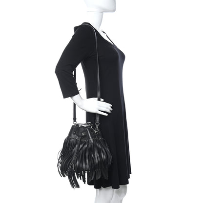 Prada Soft Calfskin Fringe Bucket Bag Black 2 of 16