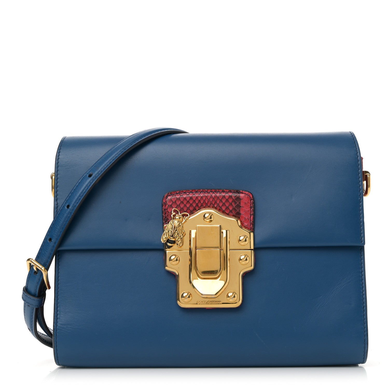 Dolce & Gabbana Calfskin Snakeskin Lucia Shoulder Bag Blue Red 1 of 15