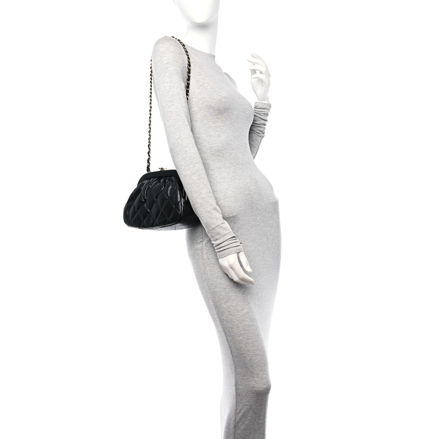 Chanel Lambskin Quilted CC Kisslock Clutch Black 2 of 11