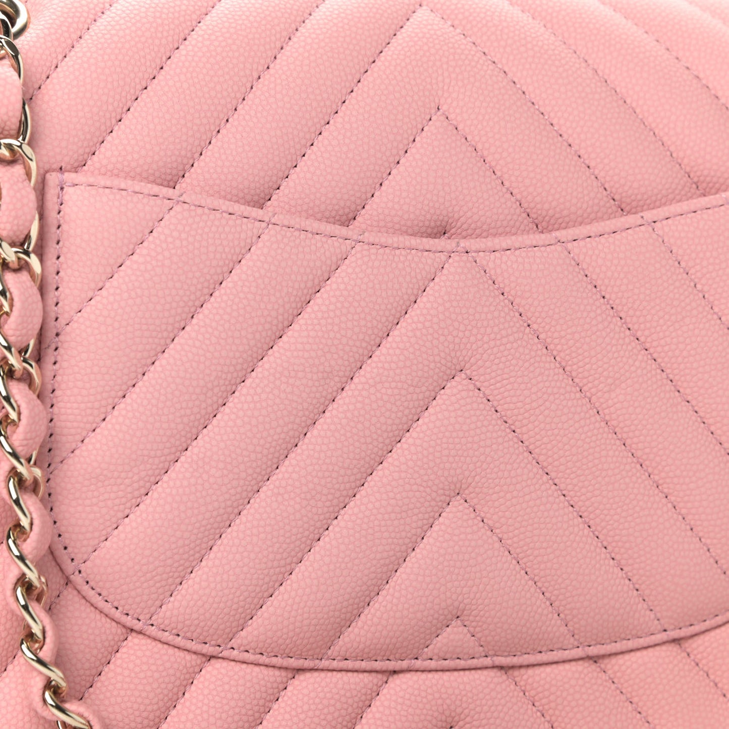 Caviar Flat Chevron Quilted Medium Double Flap Pink