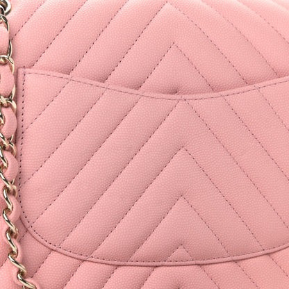Chanel Caviar Flat Chevron Quilted Medium Double Flap Pink 5 of 5