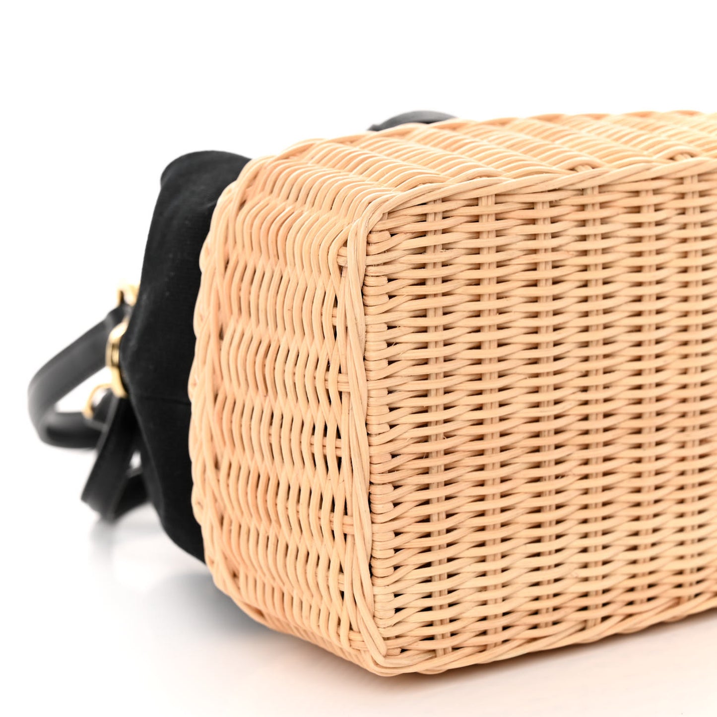 Wicker Canvas Saffiano Bucket Bag Black