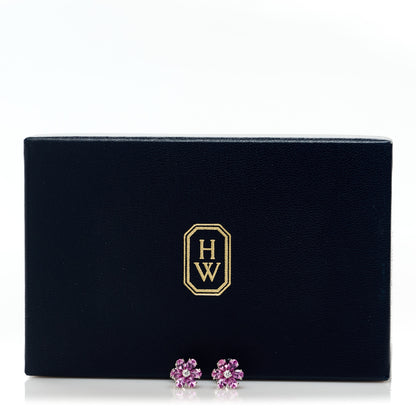 Harry Winston Platinum Pink Sapphire Diamond Forget Me Not Earrings 5 of 5