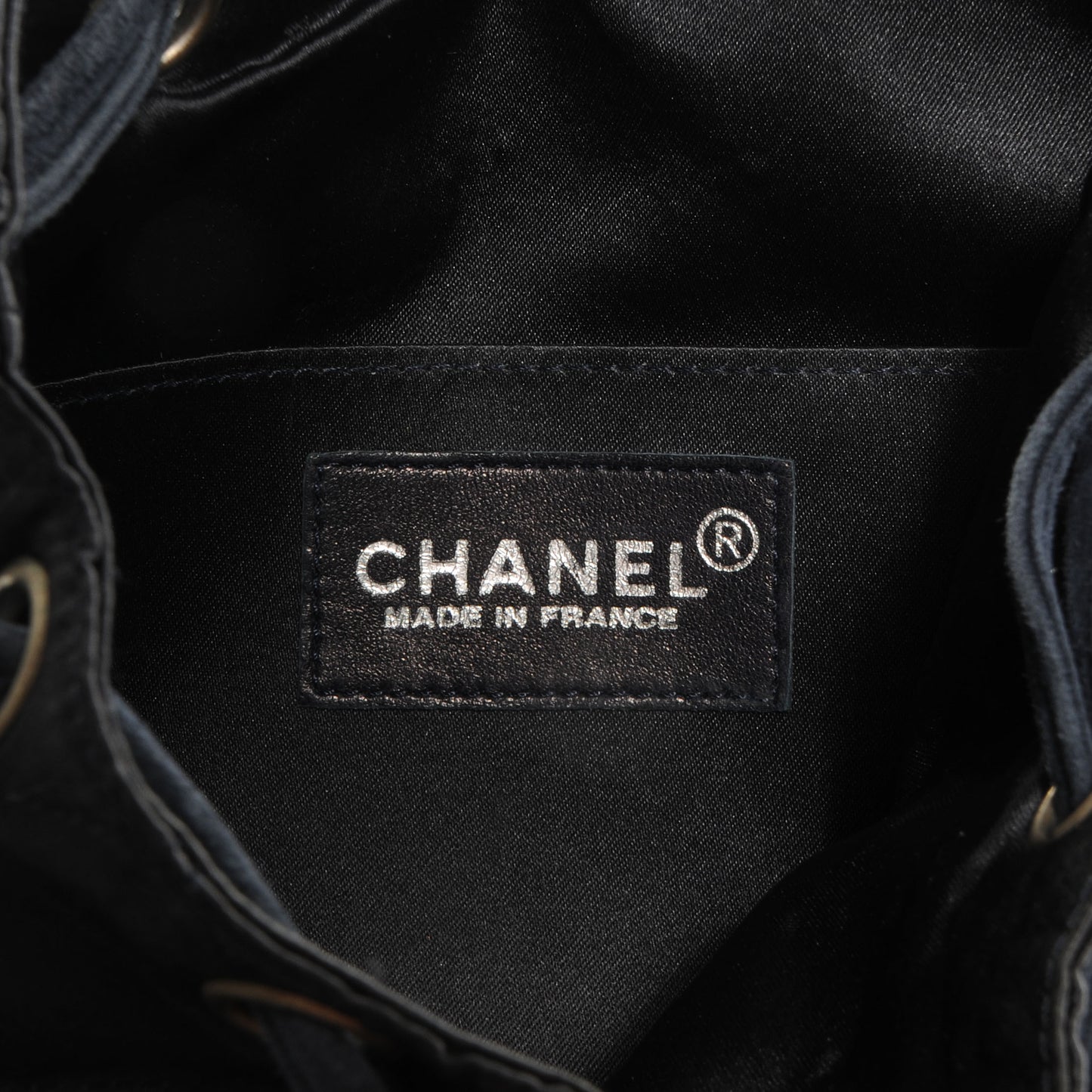Satin Suede Quilted Drawstring Backpack Black