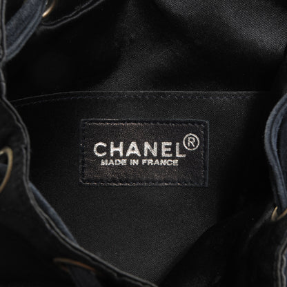 Chanel Satin Suede Quilted Drawstring Backpack Black 6 of 7
