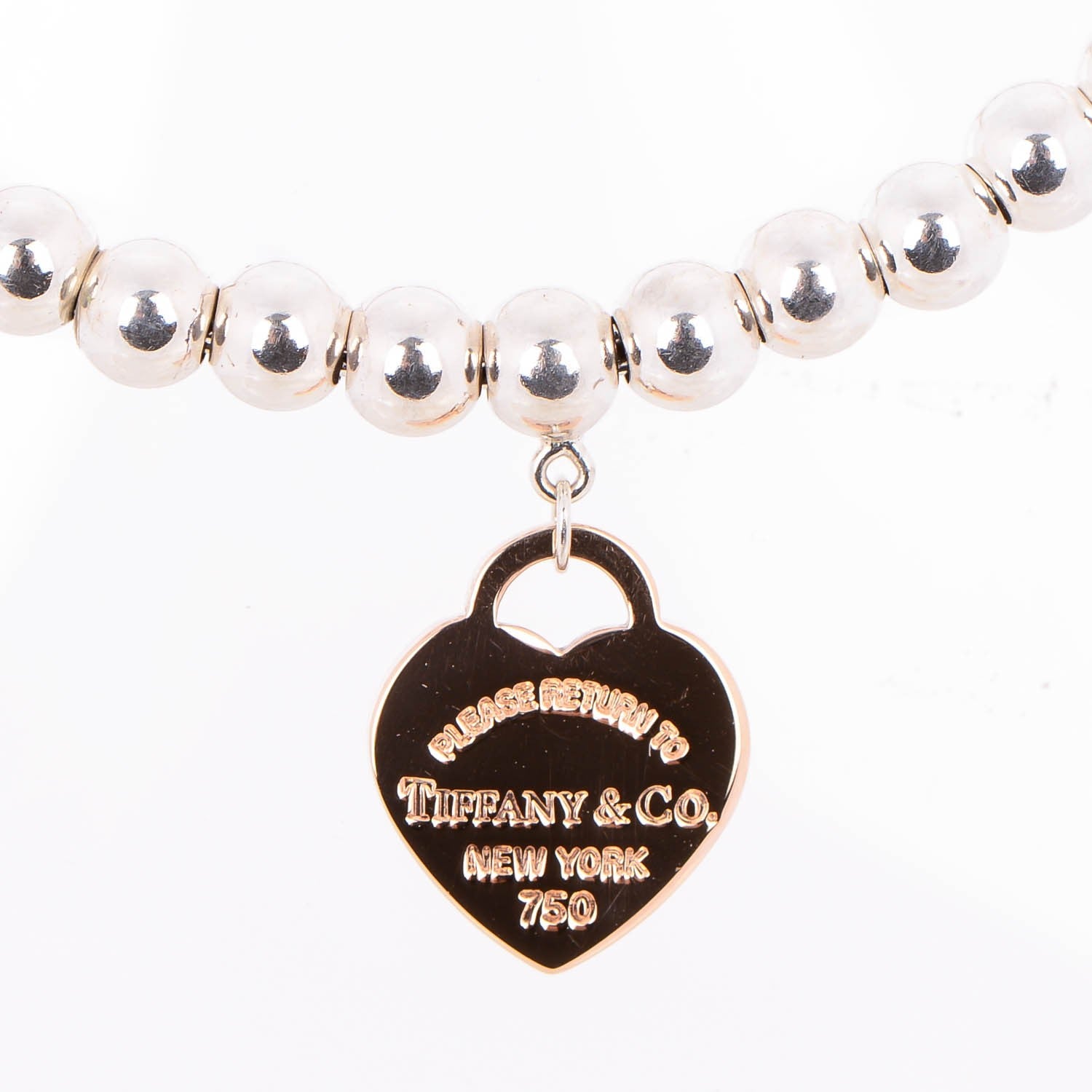 Tiffany Sterling Silver 18K Rose Gold Return to Heart Bead Bracelet 5 of 5