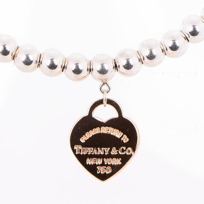Tiffany Sterling Silver 18K Rose Gold Return to Heart Bead Bracelet 5 of 5
