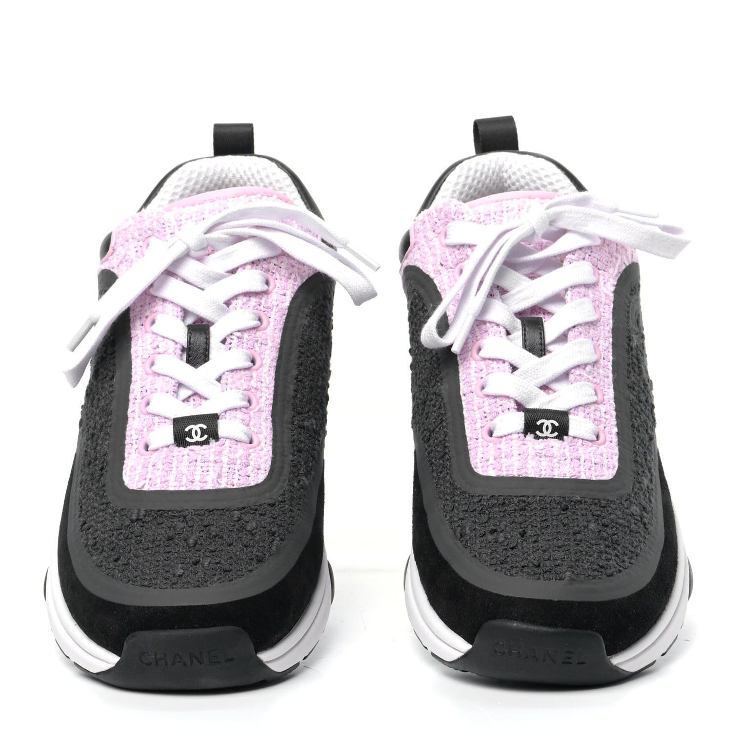 Tweed Suede Calfskin CC Sneakers 40 Gray Pink