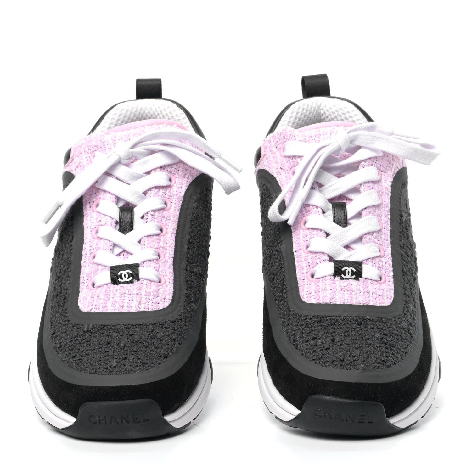 Chanel Tweed Suede Calfskin CC Sneakers 40 Gray Pink 10 of 17
