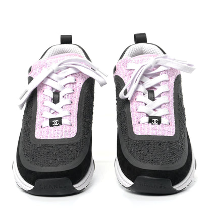 Chanel Tweed Suede Calfskin CC Sneakers 40 Gray Pink 10 of 17