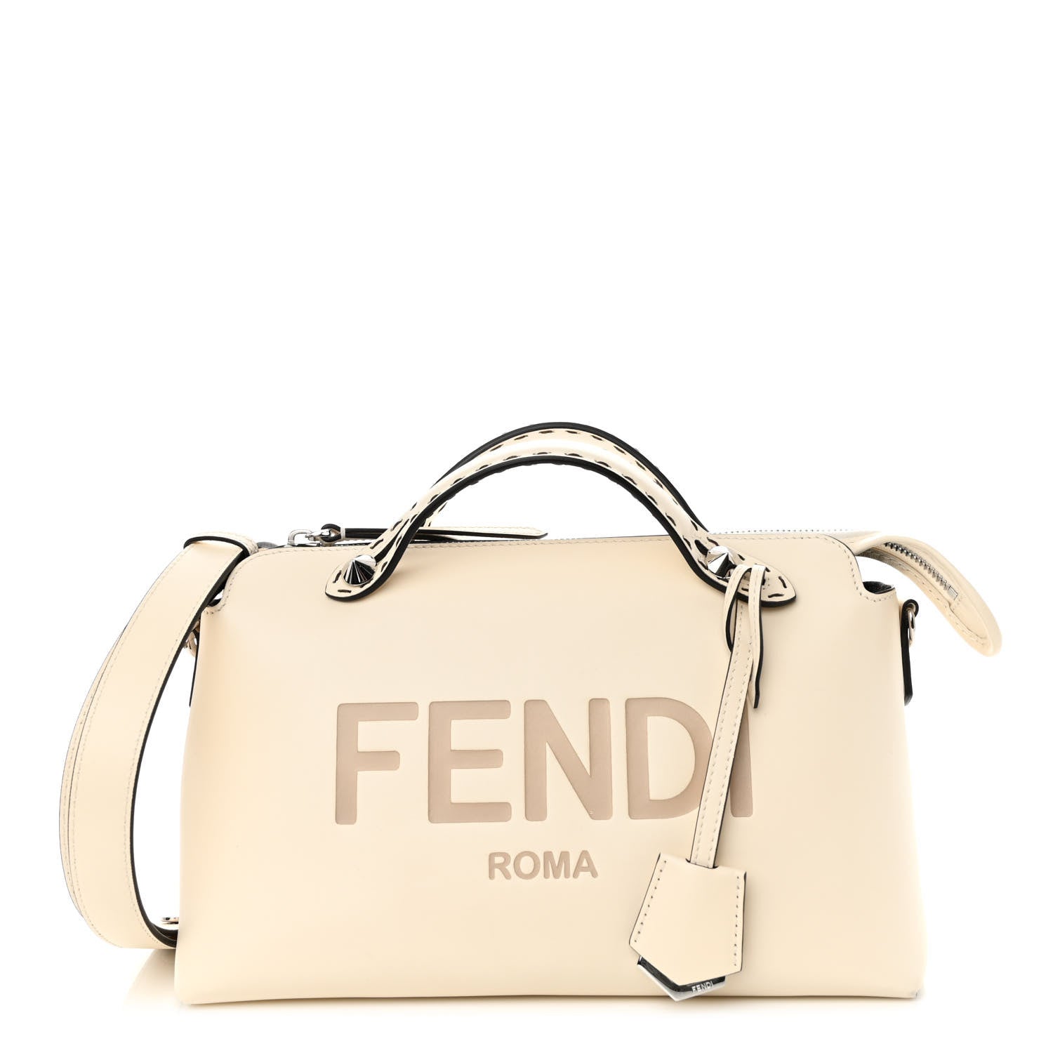 Fendi Vitello King Logo Embossed Medium By The Way Boston Bag White Ice 1 of 12