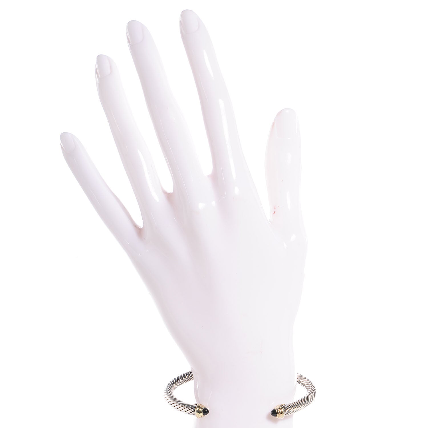 David Yurman Sterling Silver 14K Yellow Gold Black Onyx 5mm Cable Classics Bracelet 2 of 5