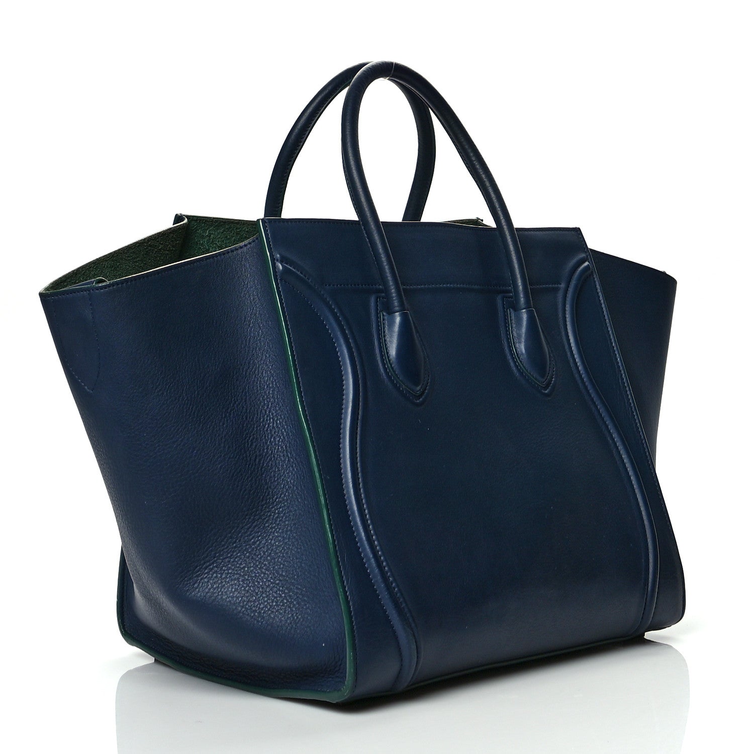 Celine Supple Calfskin Medium Phantom Luggage Navy Blue Green Trim 2 of 8