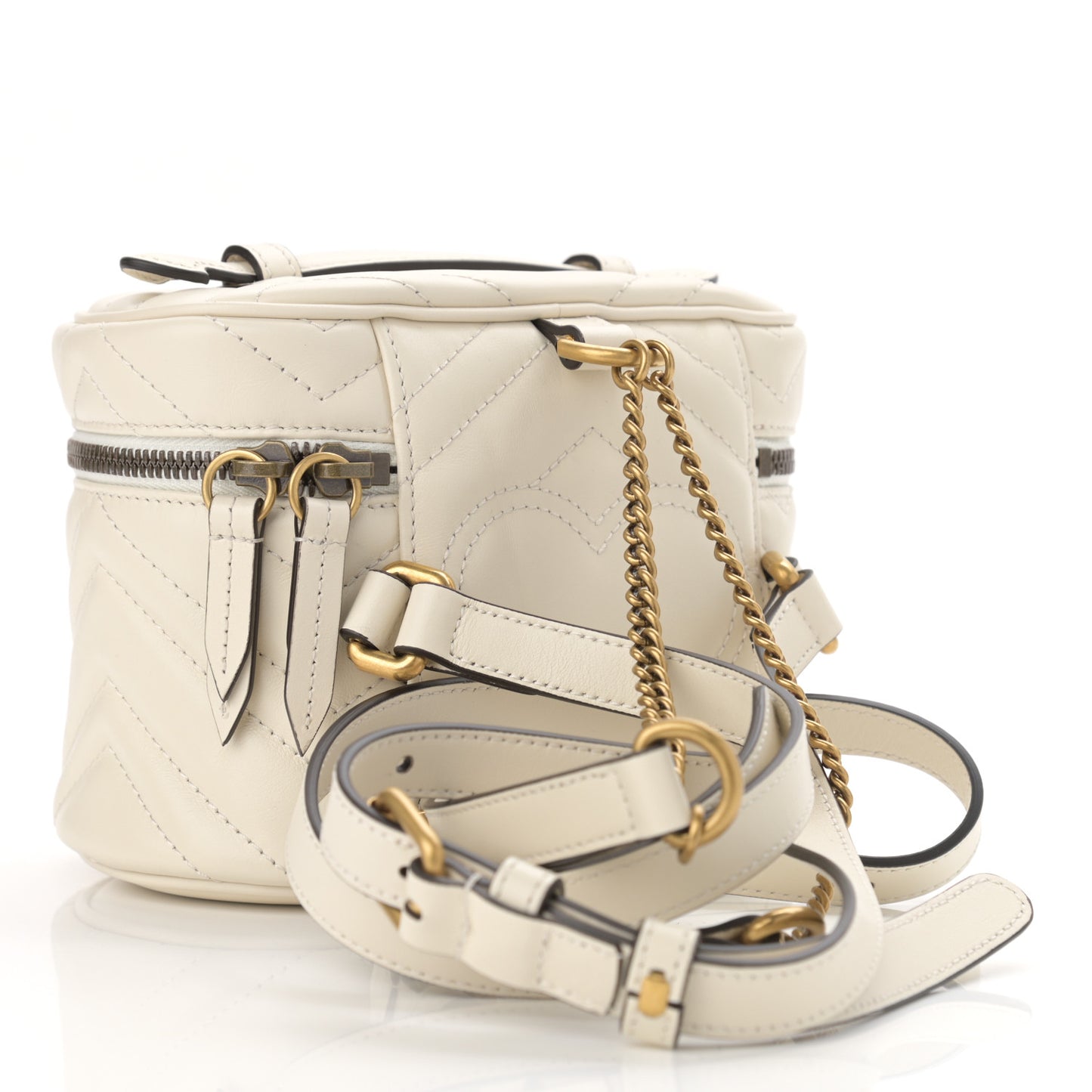 Calfskin Matelasse Mini GG Marmont Round Backpack White