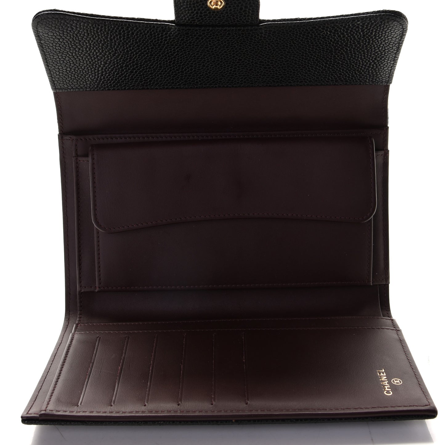 Caviar Quilted Long Flap Wallet Black