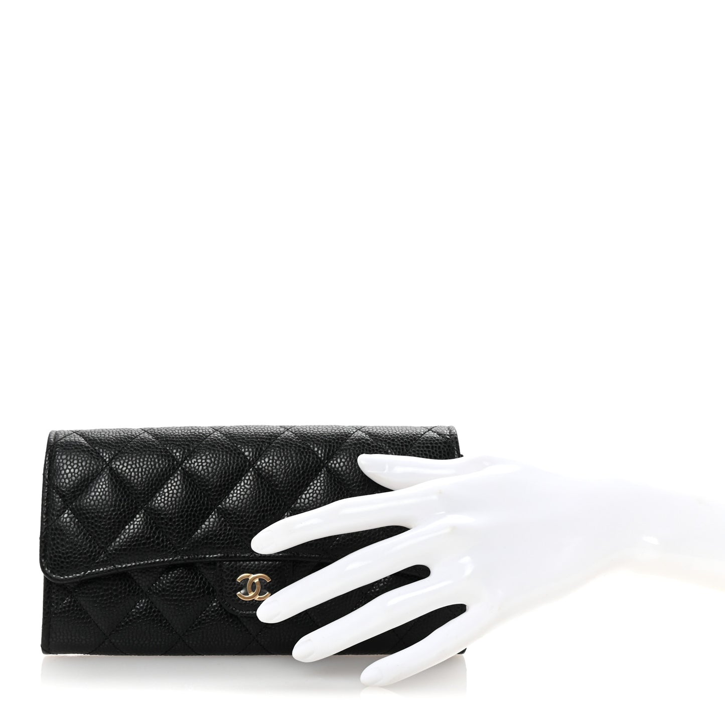 Caviar Quilted Large Gusset Flap Wallet Black