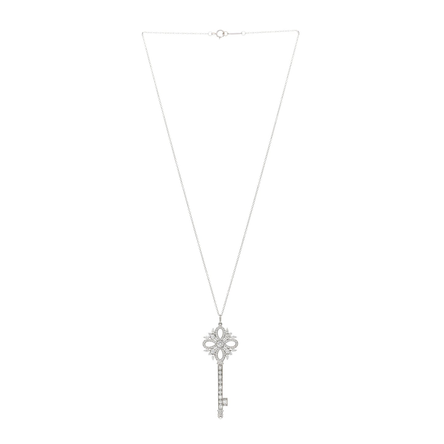 Platinum 18K White Gold Diamond Victoria Key Pendant Necklace