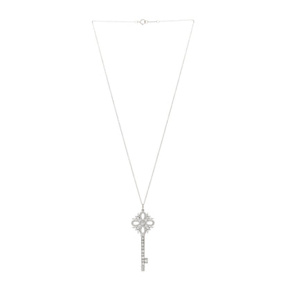 Tiffany Platinum 18K White Gold Diamond Victoria Key Pendant Necklace 2 of 4