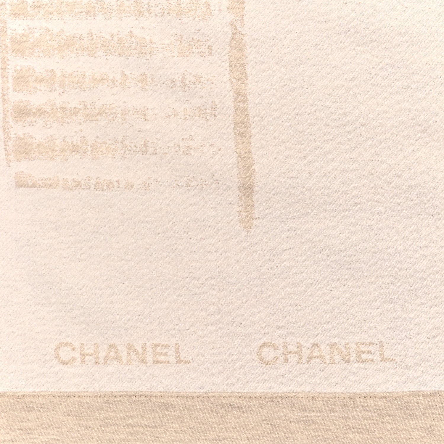 Chanel Wool Silk Woven Scarf Shawl Beige 2 of 3