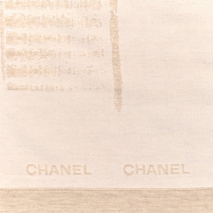 Chanel Wool Silk Woven Scarf Shawl Beige 2 of 3