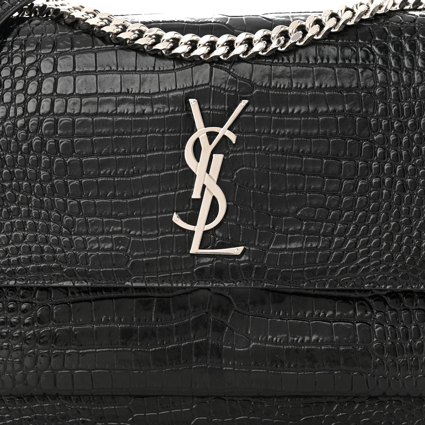 Calfskin Crocodile Embossed Large Monogram Sunset Sunset Black
