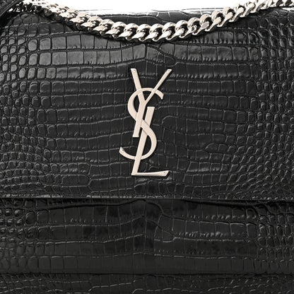 Saint Laurent Calfskin Crocodile Embossed Large Monogram Sunset Sunset Black 7 of 10