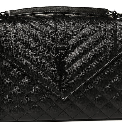 Saint Laurent Grain De Poudre Textured Mixed Matelasse Triquilt Medium Monogram Satchel Black 8 of 12