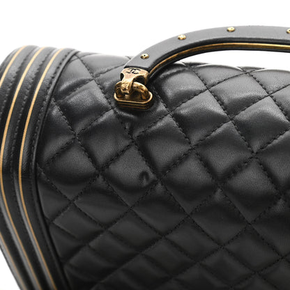 Chanel Lambskin Quilted Medium Boy Studded Handle Flap Black Gold 13 of 13