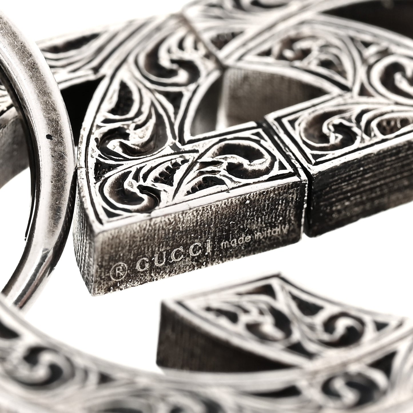 Metal Interlocking GG Keyring Silver