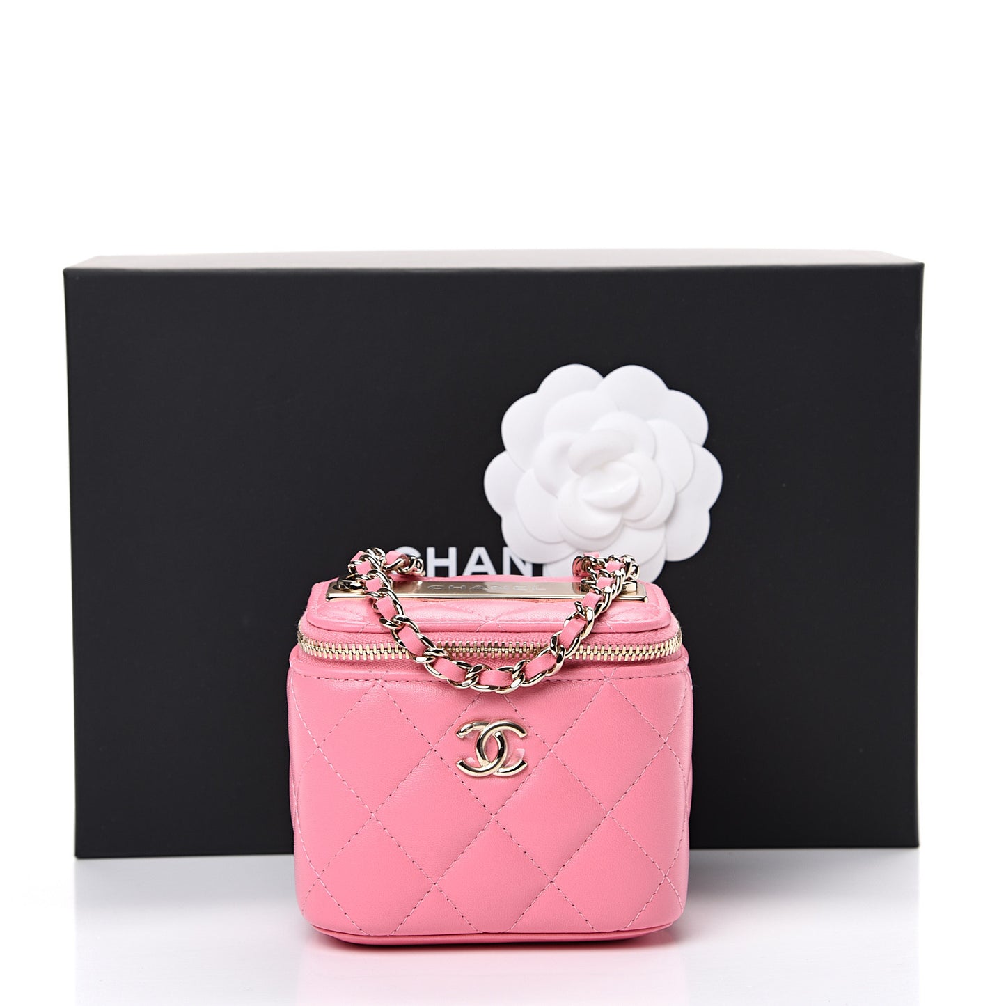 Lambskin Quilted Mini Vanity Case With Chain Pale Pink