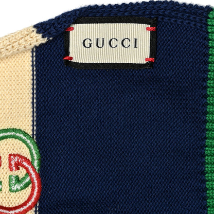 Gucci Cotton Striped Interlocking G Scarf Blue Green 3 of 4
