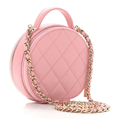 Chanel Caviar Quilted Round Handle With Care Vanity With Chain Pink 3 of 13