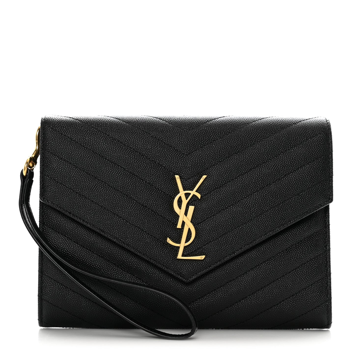 Grain De Poudre Matelasse Chevron Monogram Envelope Clutch Black