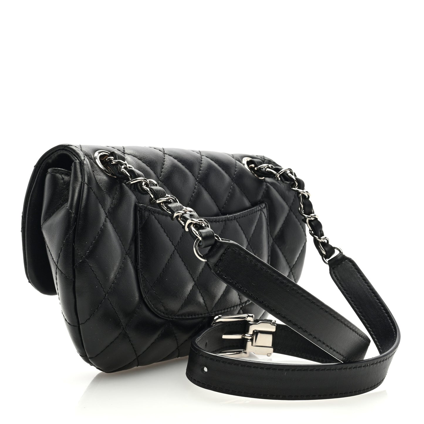 Calfskin Quilted CC Uniform Flap Belt Bag Black